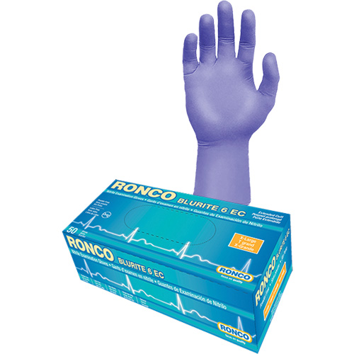 Blurite 6 EC Extended Cuff Examination Gloves, Small, Nitrile, 6-mil, Powder-Free, Purple, Class 2 NRZ Safety Inc.