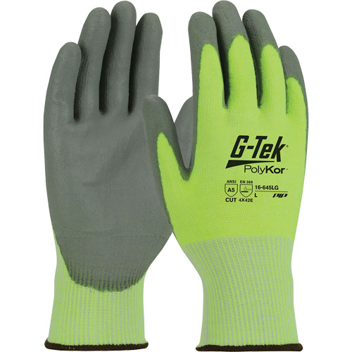 G-Tek&reg; PolyKor&reg; Cut Resistant Gloves, Size Small, 13 Gauge, Polyurethane Coated, Polyethylene Shell, ASTM ANSI Level A5/EN 388 Level E NRZ Safety Inc.