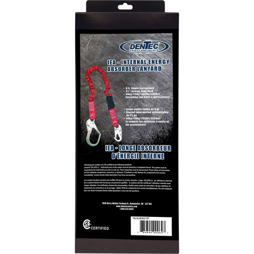 ShockSorb Internal Shock Lanyard, 6', Snap Hook Center, Snap Hook Leg Ends, Polyester NRZ Safety Inc.
