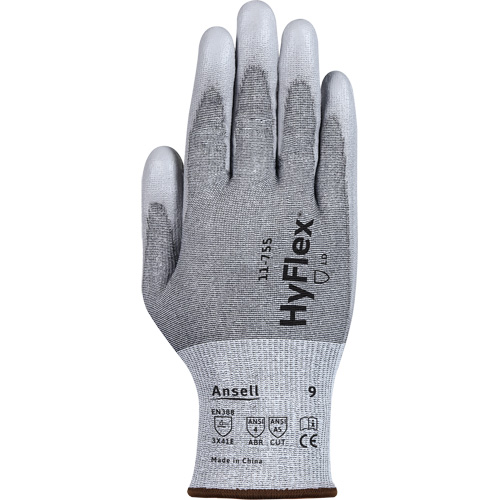 HyFlex&reg; 11-755 Cut Resistant Gloves, Size 6, 18 Gauge, Polyurethane Coated, Polyester/HPPE/Tungsten/Spandex Shell, ASTM ANSI Level A5/EN 388 Level E NRZ Safety Inc.