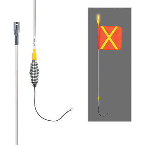Tiges de s&eacute;curit&eacute; tout-temps de s&eacute;rie lourde avec lumi&egrave;re DEL constante Safety Whip, Fixation Ressort, Hauteur 3', Orange avec X r&eacute;fl&eacute;chissant NRZ Safety Inc.