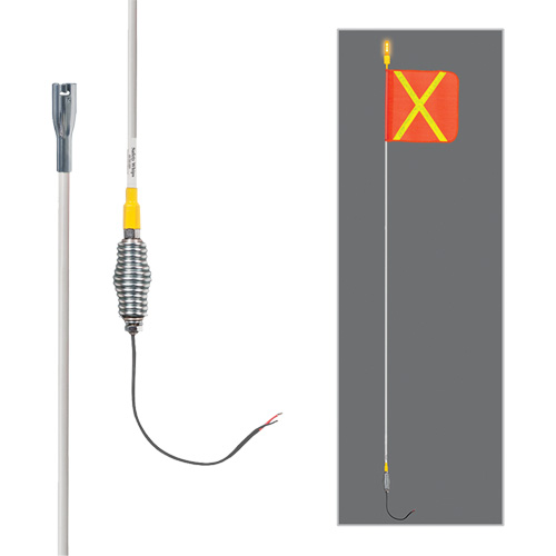 Tiges de s&eacute;curit&eacute; tout-temps de s&eacute;rie lourde avec lumi&egrave;re DEL constante Safety Whip, Fixation Ressort, Hauteur 10', Orange avec X r&eacute;fl&eacute;chissant NRZ Safety Inc.