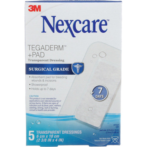 Pansement + tampon transparent Nexcare Tegaderm, Rectangulaire/carr&eacute;e, 4", Plastique, St&eacute;rile NRZ Safety Inc.