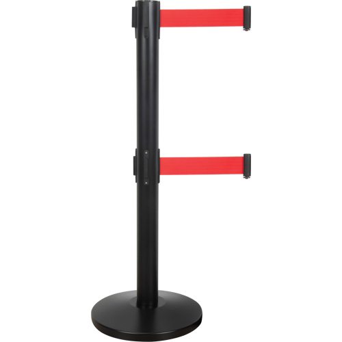 Barri&egrave;re pour le contr&ocirc;le des foules &agrave; courroie double, Acier, 35" h, Ruban Rouge, Longueur du ruban 7' NRZ Safety Inc.