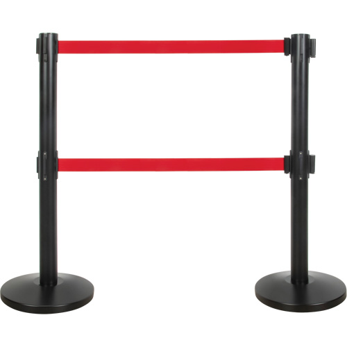 Barri&egrave;re pour le contr&ocirc;le des foules &agrave; courroie double, Acier, 35" h, Ruban Rouge, Longueur du ruban 7' NRZ Safety Inc.