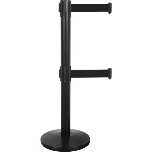 Barri&egrave;re pour le contr&ocirc;le des foules &agrave; courroie double, Acier, 35" h, Ruban Noir, Longueur du ruban 7' NRZ Safety Inc.
