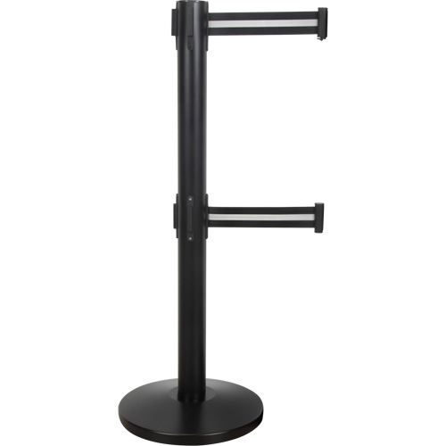 Barri&egrave;re pour le contr&ocirc;le des foules &agrave; courroie double, Acier, 35" h, Ruban Noir/Blanc, Longueur du ruban 7' NRZ Safety Inc.