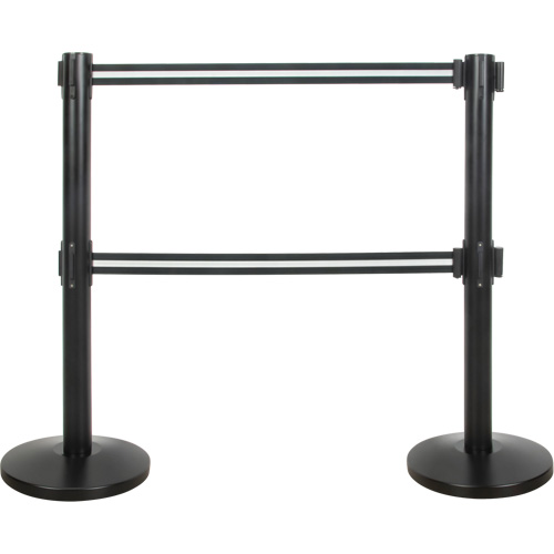 Barri&egrave;re pour le contr&ocirc;le des foules &agrave; courroie double, Acier, 35" h, Ruban Noir/Blanc, Longueur du ruban 7' NRZ Safety Inc.