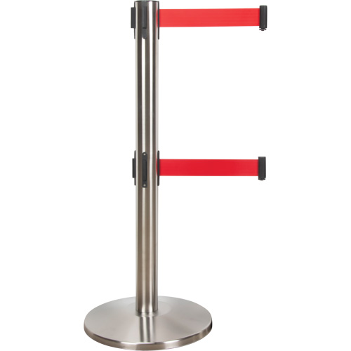 Barri&egrave;re pour le contr&ocirc;le des foules &agrave; courroie double, Acier, 35" h, Ruban Rouge, Longueur du ruban 7' NRZ Safety Inc.