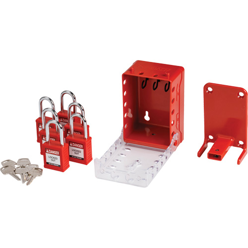 Boîte de cadenassage de groupe ultra compacte avec cadenas de s&eacute;curit&eacute; en nylon, Rouge NRZ Safety Inc.