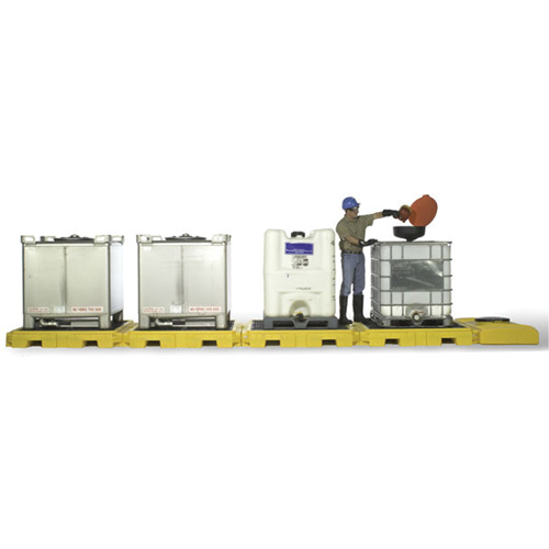 Indoor 4-Tank Ultra-Modular IBC Spill Pallet, 365 US gal. Spill Capacity, 279" x 11" x 62" NRZ Safety Inc.
