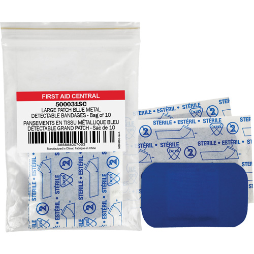 Blue Adhesive Bandages, Rectangular/Square, 3", Fabric Metal Detectable, Non-Sterile NRZ Safety Inc.