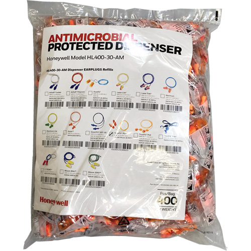 Recharge de bouchons doreille TFP-30 pour le distributeur HL400, Vrac - Sac en poly, Avec cordon NRZ Safety Inc.