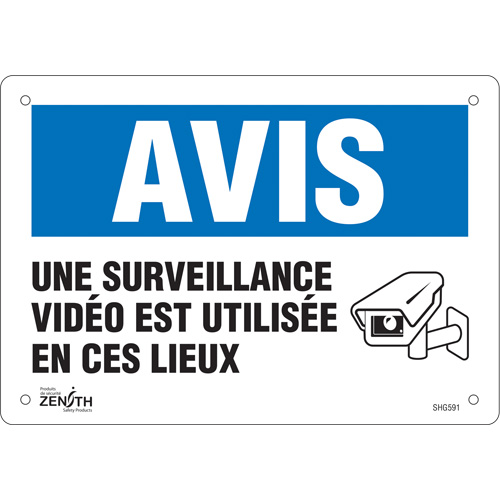 Enseigne  Surveillance vid&eacute;o , 7" x 10", Plastique, Français avec pictogramme NRZ Safety Inc.