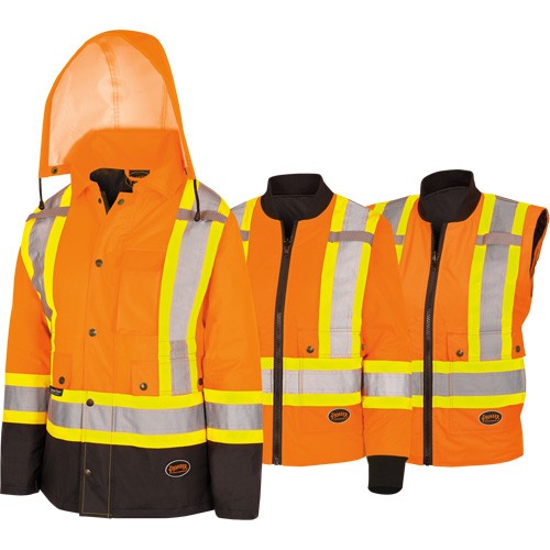5020BBW Manteau 7 en 1 imperm&eacute;able pour femmes avec capuchon, Polyester/Polyur&eacute;thane, Orange haute visibilit&eacute;, T-petit NRZ Safety Inc.