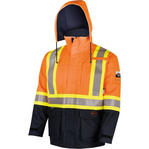 4484 Defender&reg; FR/Arc/Antistatic Trilaminate Safety Jacket, Small, Black/High Visibility Orange, 11 cal/cm² NRZ Safety Inc.