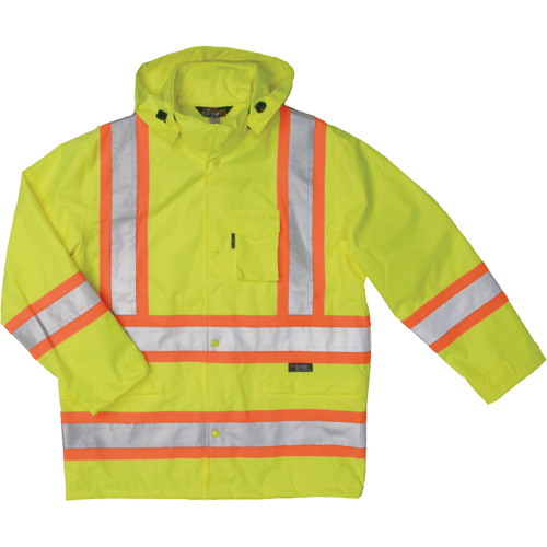 Manteau de s&eacute;curit&eacute; imperm&eacute;able en tissu ind&eacute;chirable Ripstop, Polyester, Petit, Jaune lime haute visibilit&eacute; NRZ Safety Inc.