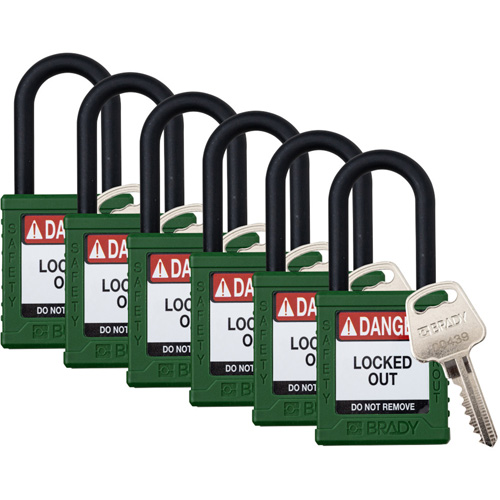 Velocity Lockout Padlocks, Green, Keyed Alike, Nylon, 1-1/2" Width NRZ Safety Inc.