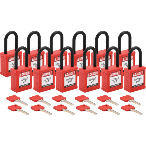 Velocity Lockout Padlocks, Red, Keyed Different, Nylon, 1-1/2" Width NRZ Safety Inc.