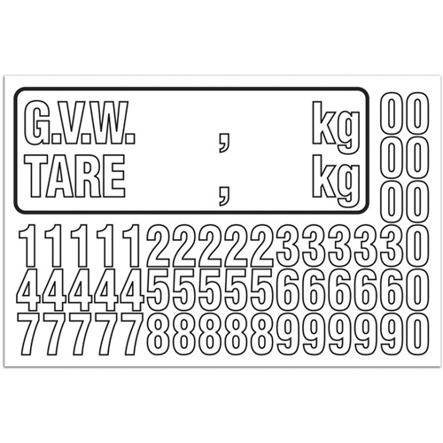 Trousse de num&eacute;rotation de la masse brute du v&eacute;hicule (MBV) pour camion, Num&eacute;ros/lettres/ponctuation assortis, Blanc NRZ Safety Inc.
