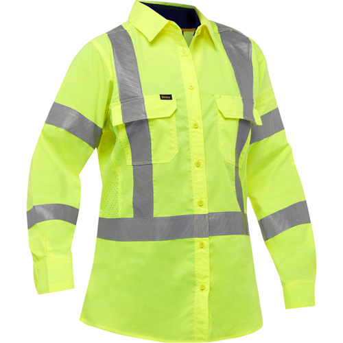 Chemise de travail &agrave; manches longues et X au dos Bisley avec X-Airflow pour femmes, Poly-coton, Petit, Jaune lime haute visibilit&eacute; NRZ Safety Inc.