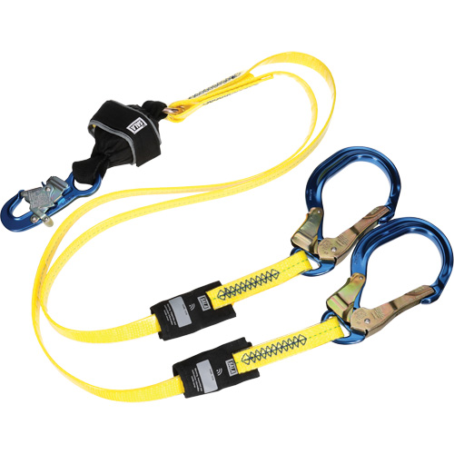Twin-Leg Arc Flash Coated Web Shock-Absorbing Lanyard, 6', Rebar Hook Center, Snap Hook Leg Ends NRZ Safety Inc.