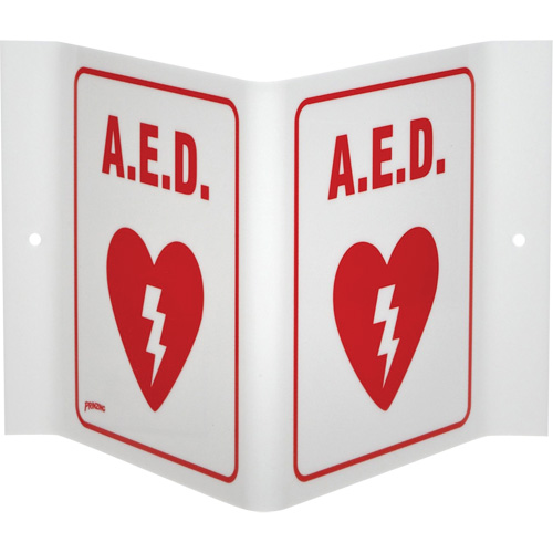 Enseigne "A.E.D." en V, 6" x 9", Acrylique, Anglais avec pictogramme NRZ Safety Inc.