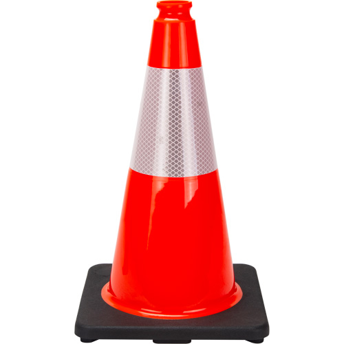 C&ocirc;ne de signalisation de premi&egrave;re qualit&eacute;, 18", Orange, Bande(s) r&eacute;fl&eacute;chissante(s) 6" NRZ Safety Inc.