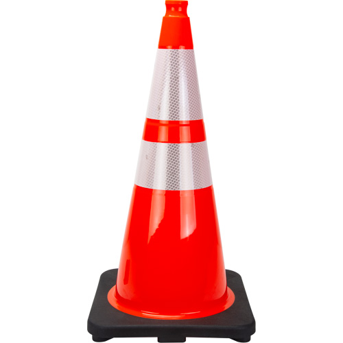 C&ocirc;ne de signalisation de premi&egrave;re qualit&eacute;, 28", Orange, Bande(s) r&eacute;fl&eacute;chissante(s) 4" & 6" NRZ Safety Inc.