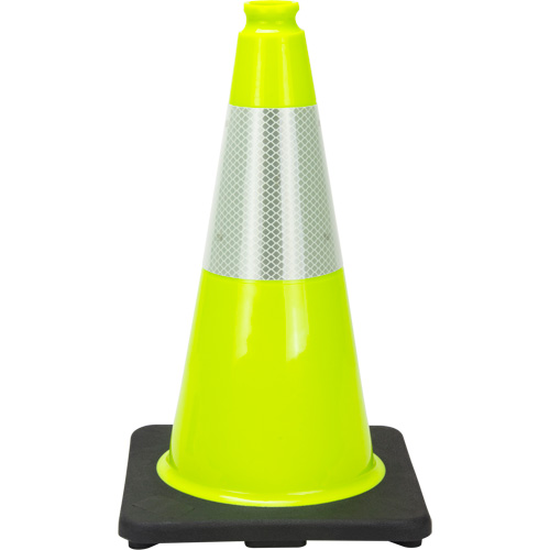 C&ocirc;ne de signalisation de premi&egrave;re qualit&eacute;, 18", Vert lime, Bande(s) r&eacute;fl&eacute;chissante(s) 6" NRZ Safety Inc.