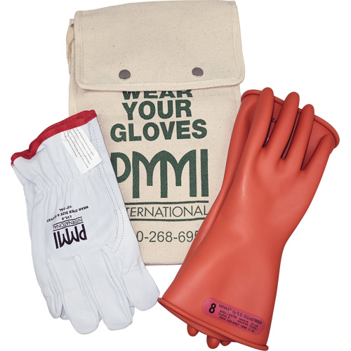 Rubber Electrical Insulating Glove Kit, ASTM Class 0, Size 8, 11" L NRZ Safety Inc.
