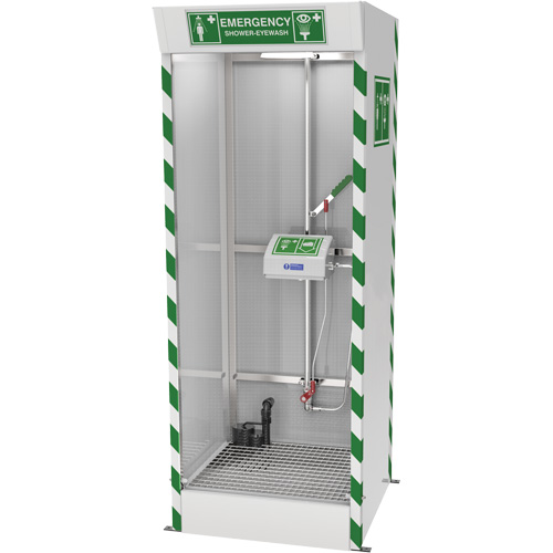 Cabine de douche d'urgence et douche oculaire/faciale couverte avec pompe de puisard NRZ Safety Inc.