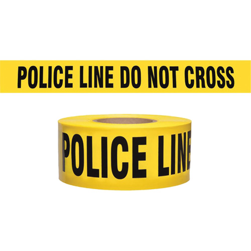 "Police Line Do Not Cross" Contractor-Grade Barricade Tape, English, 3" W x 1000' L, 2 mils, Black on Yellow NRZ Safety Inc.
