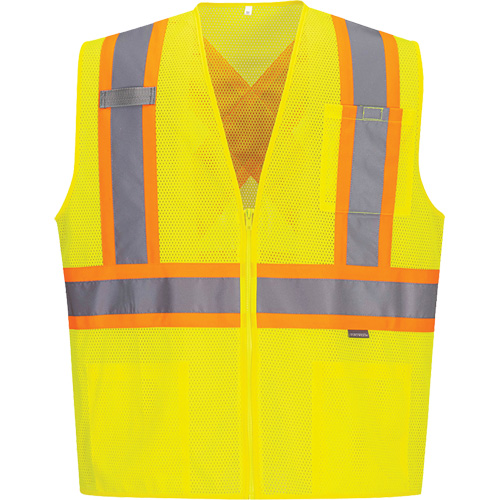 Contrast-Striped Safety Vest, High Visibility Lime-Yellow, Small, Polyester NRZ Safety Inc.
