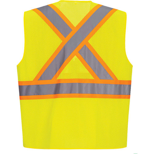 Contrast-Striped Safety Vest, High Visibility Lime-Yellow, Small, Polyester NRZ Safety Inc.