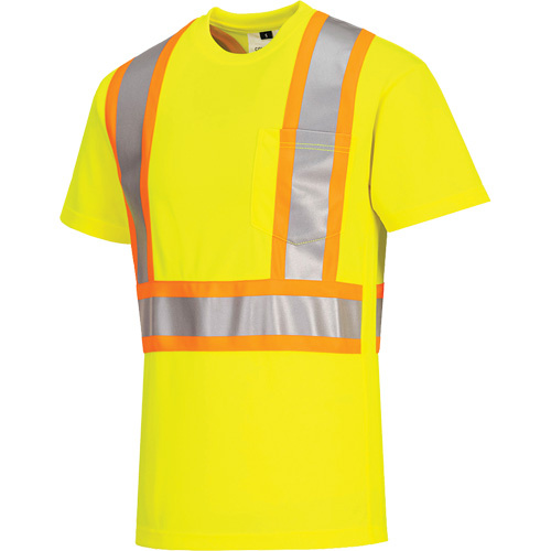 T-shirt de s&eacute;curit&eacute; &agrave; bandes contrastantes, Polyester, Petit, Jaune lime haute visibilit&eacute; NRZ Safety Inc.