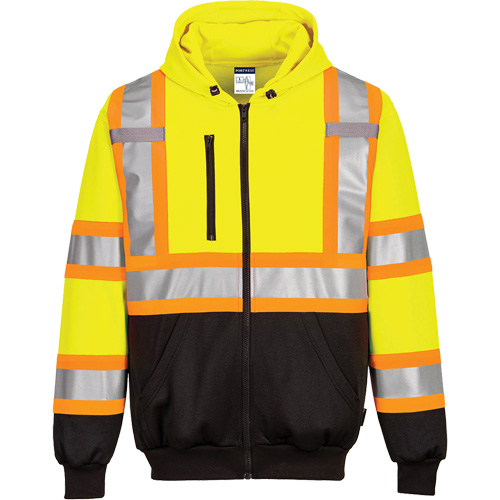 Chandail de s&eacute;curit&eacute; &agrave; capuchon avec bandes contrastantes, Petit, Noir/Jaune lime haute visibilit&eacute; NRZ Safety Inc.