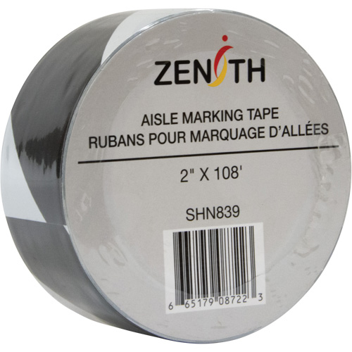 Aisle Marking Tape, 2" x 108', PVC, Black and White NRZ Safety Inc.