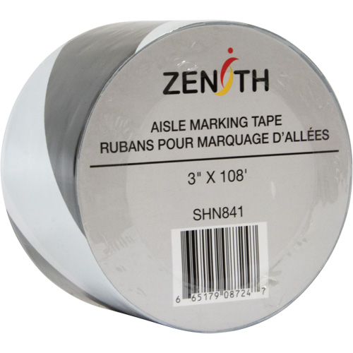 Aisle Marking Tape, 3" x 108', PVC, Black and White NRZ Safety Inc.