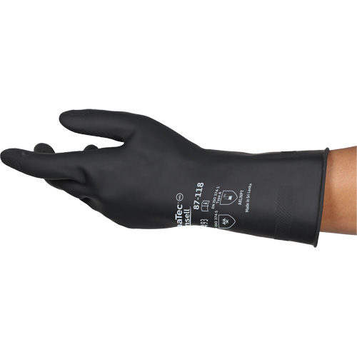AlphaTec&reg; 87-118 Chemical-Resistance Gloves, Size Small/7, 12.6" L, Rubber Latex, Cotton Inner Lining, 31-mil NRZ Safety Inc.