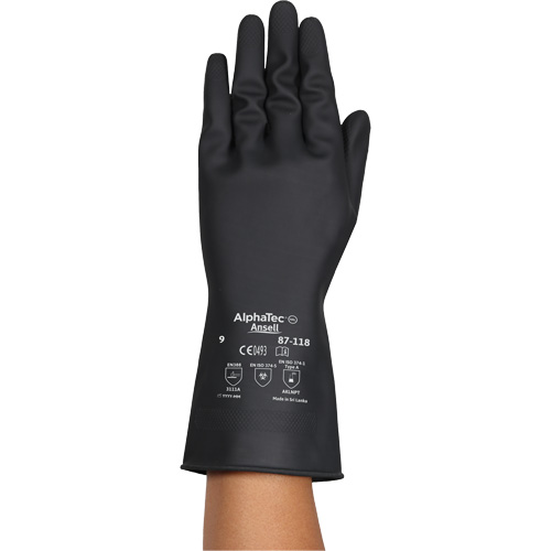 AlphaTec&reg; 87-118 Chemical-Resistance Gloves, Size Small/7, 12.6" L, Rubber Latex, Cotton Inner Lining, 31-mil NRZ Safety Inc.