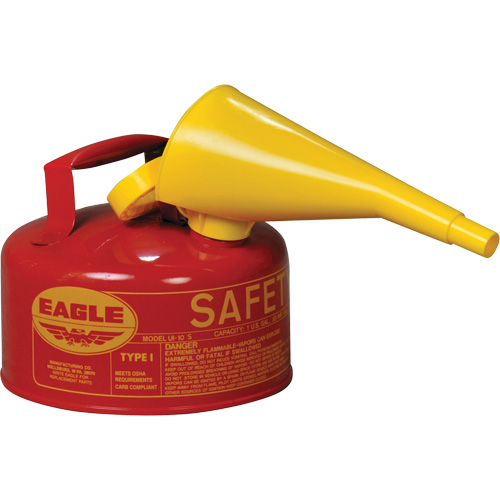 Safety Can for Flammables with Funnel, Type I, Galvanized Steel, 1 US gal., Red, FM Approved/UL/ULC Listed NRZ Safety Inc.