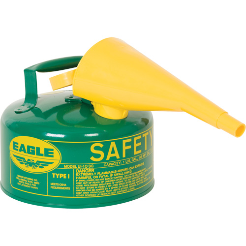 Safety Can for Combustibles with Funnel, Type I, Galvanized Steel, 1 US gal., Green, FM Approved/UL/ULC Listed NRZ Safety Inc.