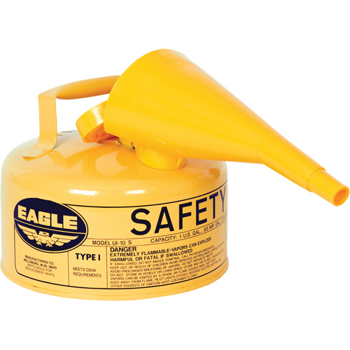 Safety Can for Diesel with Funnel, Type I, Galvanized Steel, 1 US gal., Yellow, FM Approved/UL/ULC Listed NRZ Safety Inc.