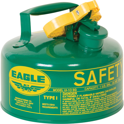 Safety Can for Combustibles, Type I, Galvanized Steel, 1 US gal., Green, FM Approved/UL/ULC Listed NRZ Safety Inc.