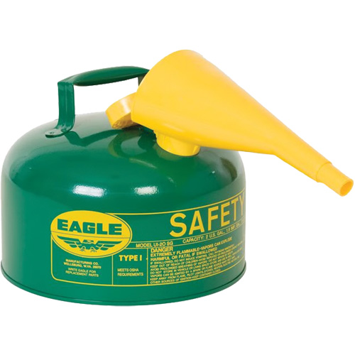 Safety Can for Combustibles with Funnel, Type I, Galvanized Steel, 2 US gal., Green, FM Approved/UL/ULC Listed NRZ Safety Inc.