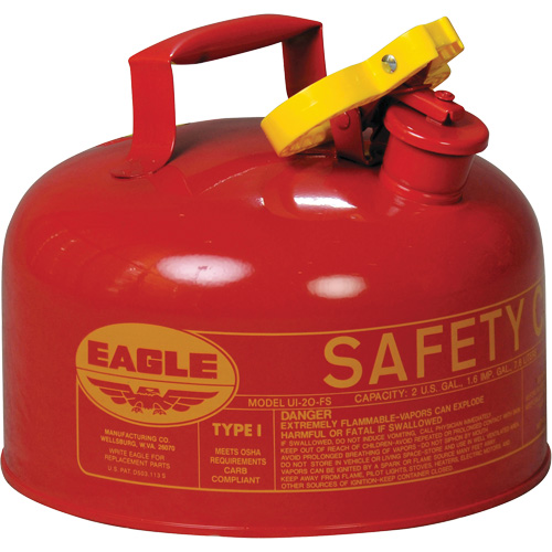 Safety Can for Flammables, Type I, Galvanized Steel, 2 US gal., Red, FM Approved/UL/ULC Listed NRZ Safety Inc.