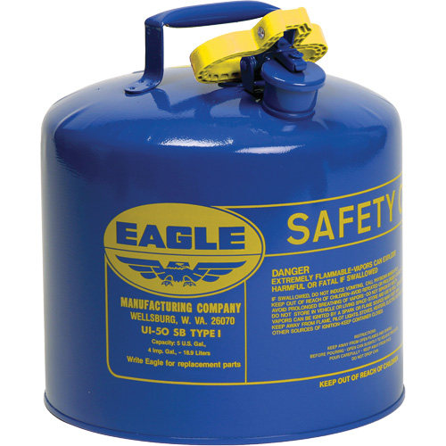Bidon de s&eacute;curit&eacute; pour le k&eacute;ros&egrave;ne, Type I, Acier galvanis&eacute;, 5 gal. US, Bleu, Homologu&eacute; FM/List&eacute; UL/ULC NRZ Safety Inc.