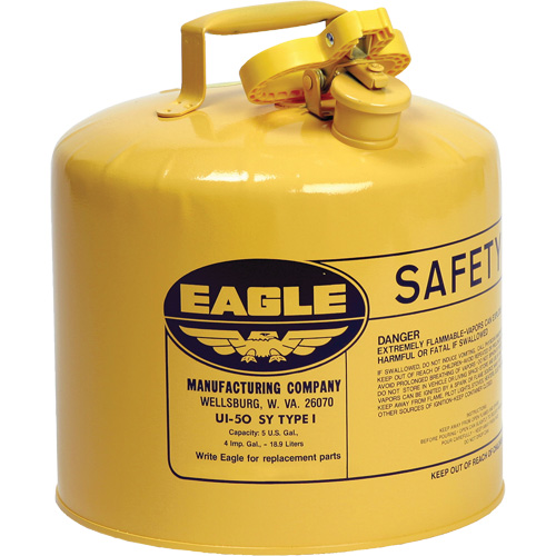 Bidon de s&eacute;curit&eacute; pour le diesel, Type I, Acier galvanis&eacute;, 5 gal. US, Jaune, Homologu&eacute; FM/List&eacute; UL/ULC NRZ Safety Inc.