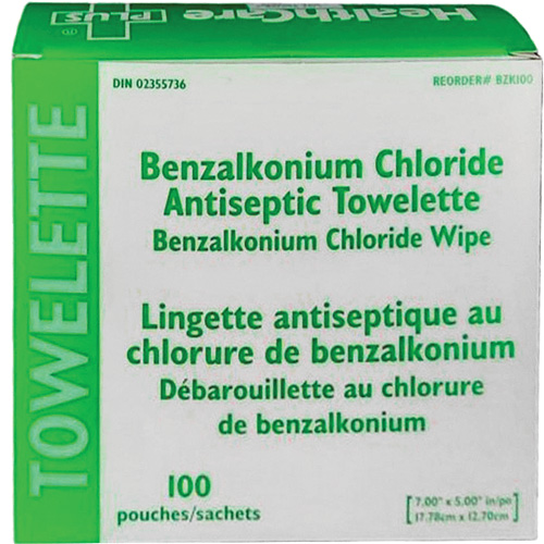Serviette au chlorure de benzalkonium BZK, Serviette, Antiseptique NRZ Safety Inc.